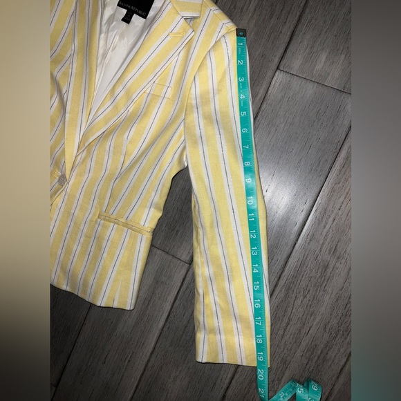 VINTAGE Banana Republic Blazer, Yellow, Cream Stripe, Womens, Sz 0P, Linen Blend - Picture 7 of 9